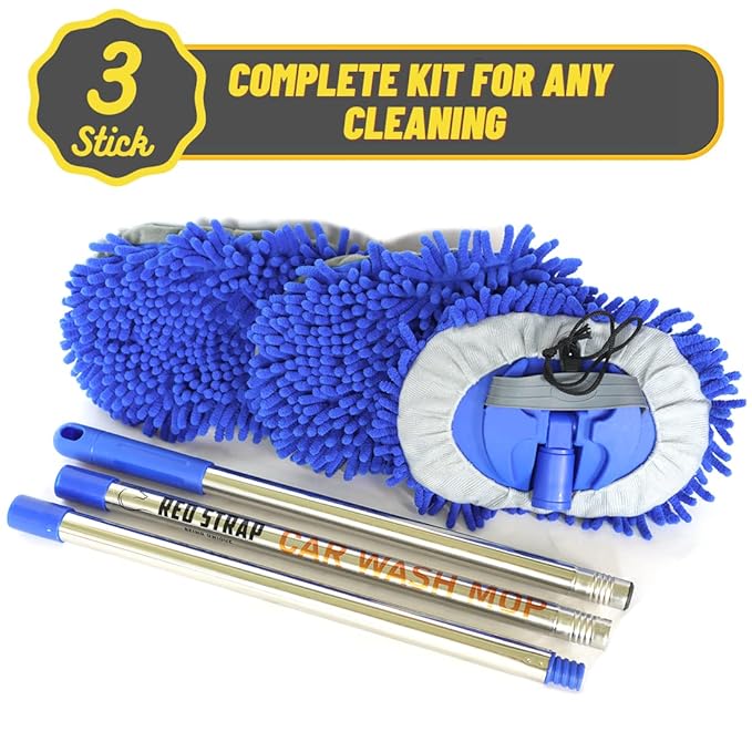 Microfiber Car, Home, Office, Solar Panel Cleaning Mop Kit Sponge Brush with Adjustable Handle - Automotive Supplies Duster Tools 3 Free Chenille Scratch-Free Replacement Head (1.2 Meter, Orange)