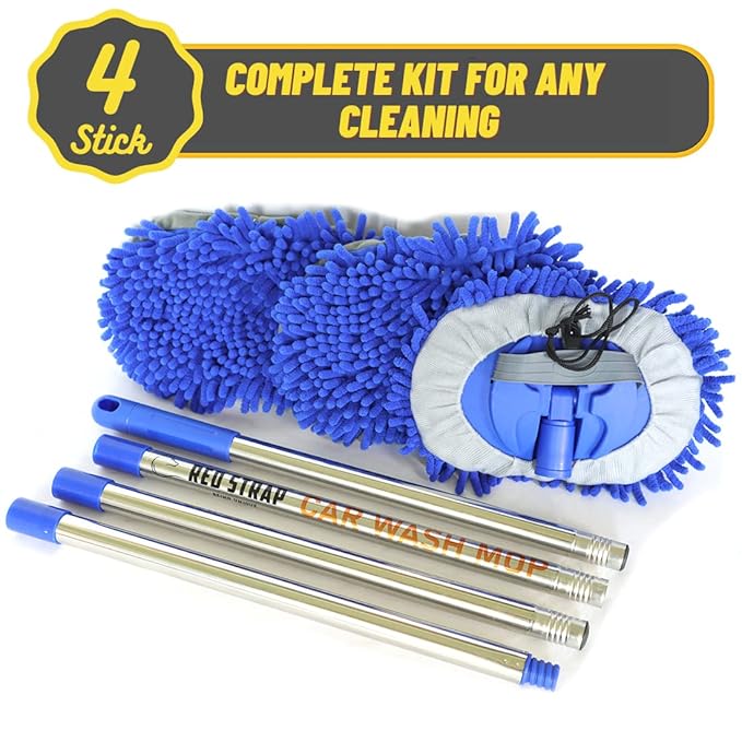 Microfiber Car, Home, Office, Solar Panel Cleaning Mop Kit Sponge Brush with Adjustable Handle - Automotive Supplies Duster Tools 3 Free Chenille Scratch-Free Replacement Head (1.2 Meter, Orange)